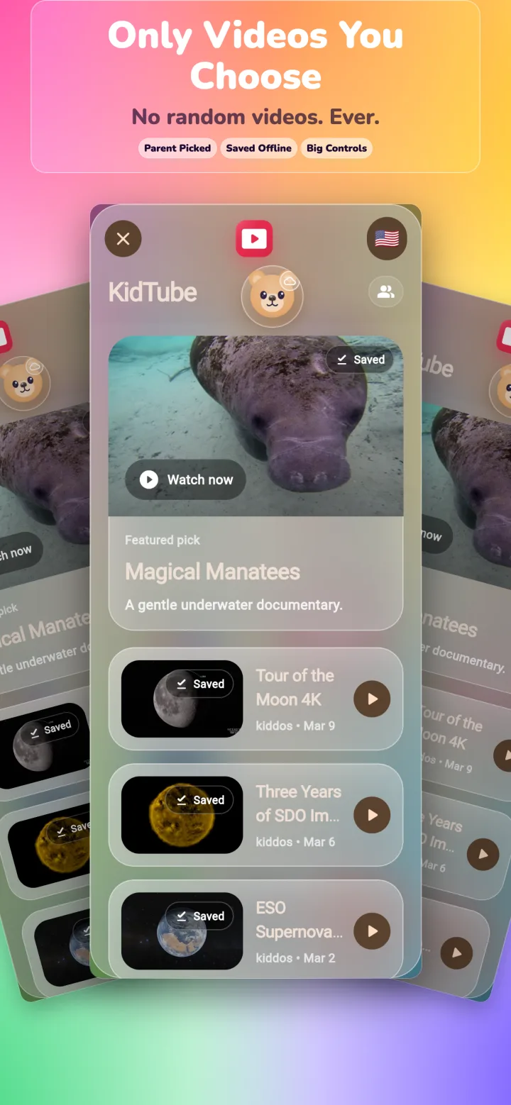 KiddOS KidTube screenshot labeled Only Videos You Choose.